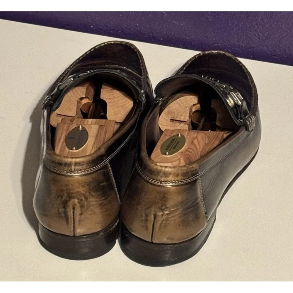 Mezlan Custom Pinhead Brown Black High Gloss Leather Loafers 10.5 Men Rare
